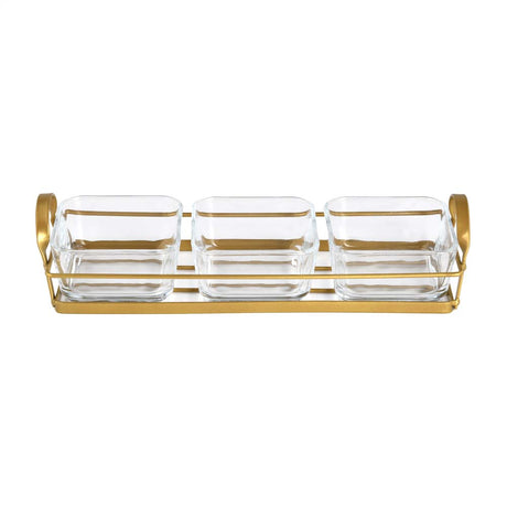 Set of 3 Serving Glass bowls with Tray- Transparent