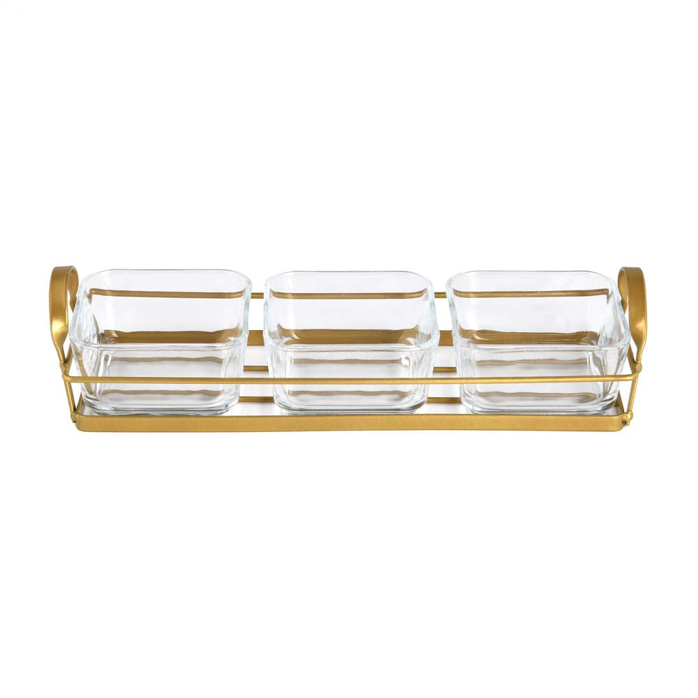 Set of 3 Serving Glass bowls with Tray- Transparent