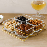 Set of 4 Serving Glass bowls with Tray- Transparent