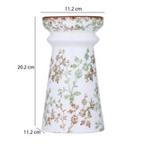 Floral Pillar Ceramic Candle Holder Large- Green