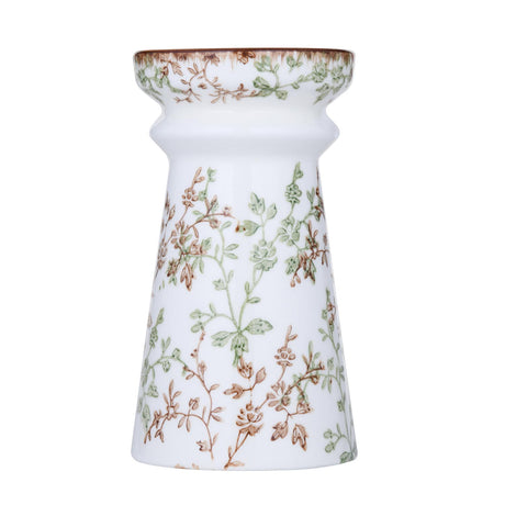 Floral Pillar Ceramic Candle Holder Large- Green