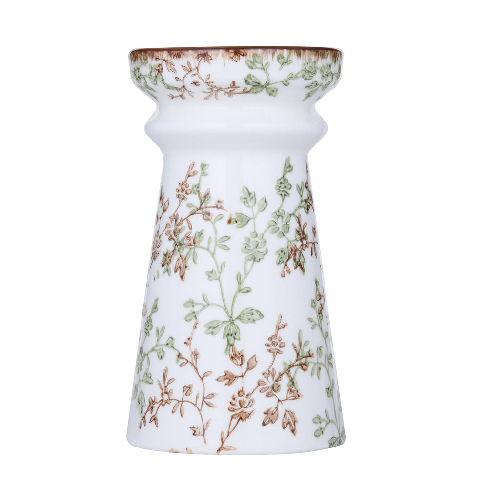 Floral Pillar Ceramic Candle Holder Large- Green
