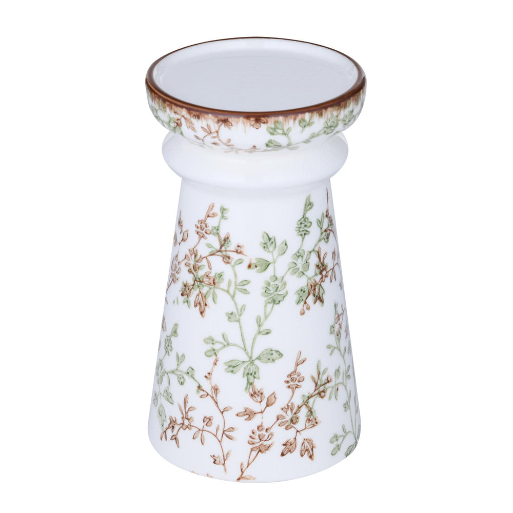 Floral Pillar Ceramic Candle Holder Large- Green