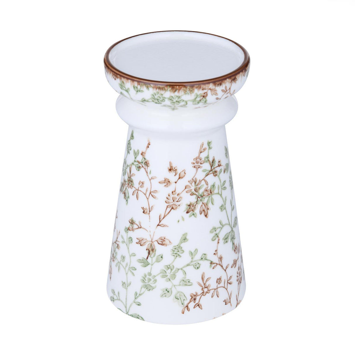 Floral Pillar Ceramic Candle Holder Large- Green