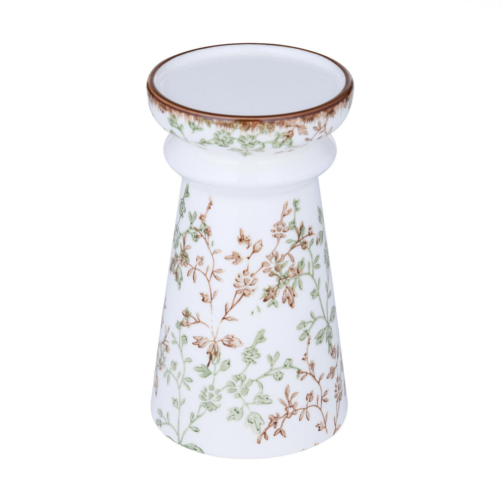Floral Pillar Ceramic Candle Holder Large- Green