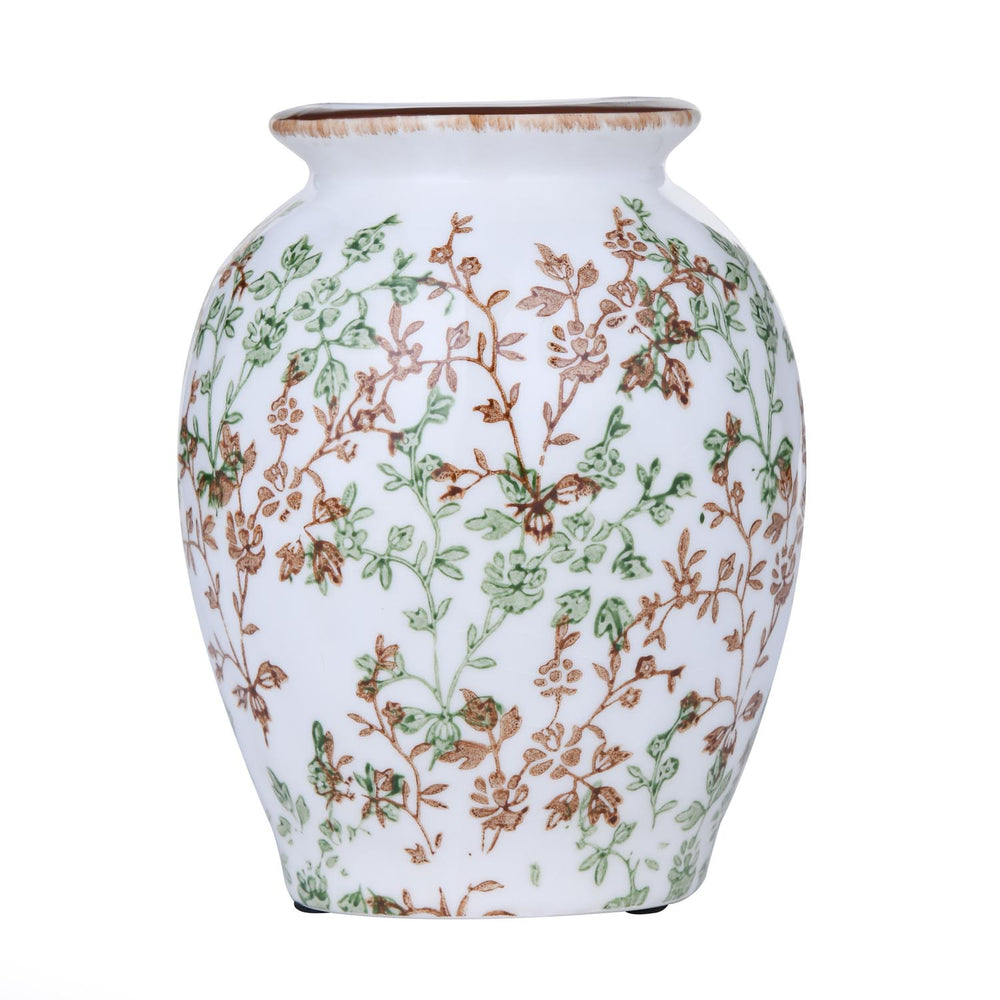 Floral Ceramic Oval Vase- Green