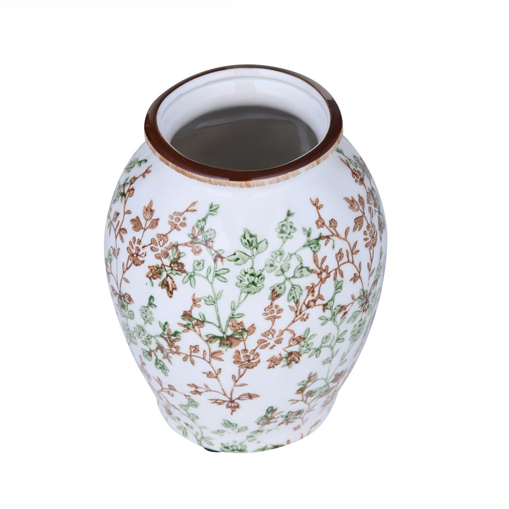 Floral Ceramic Oval Vase- Green