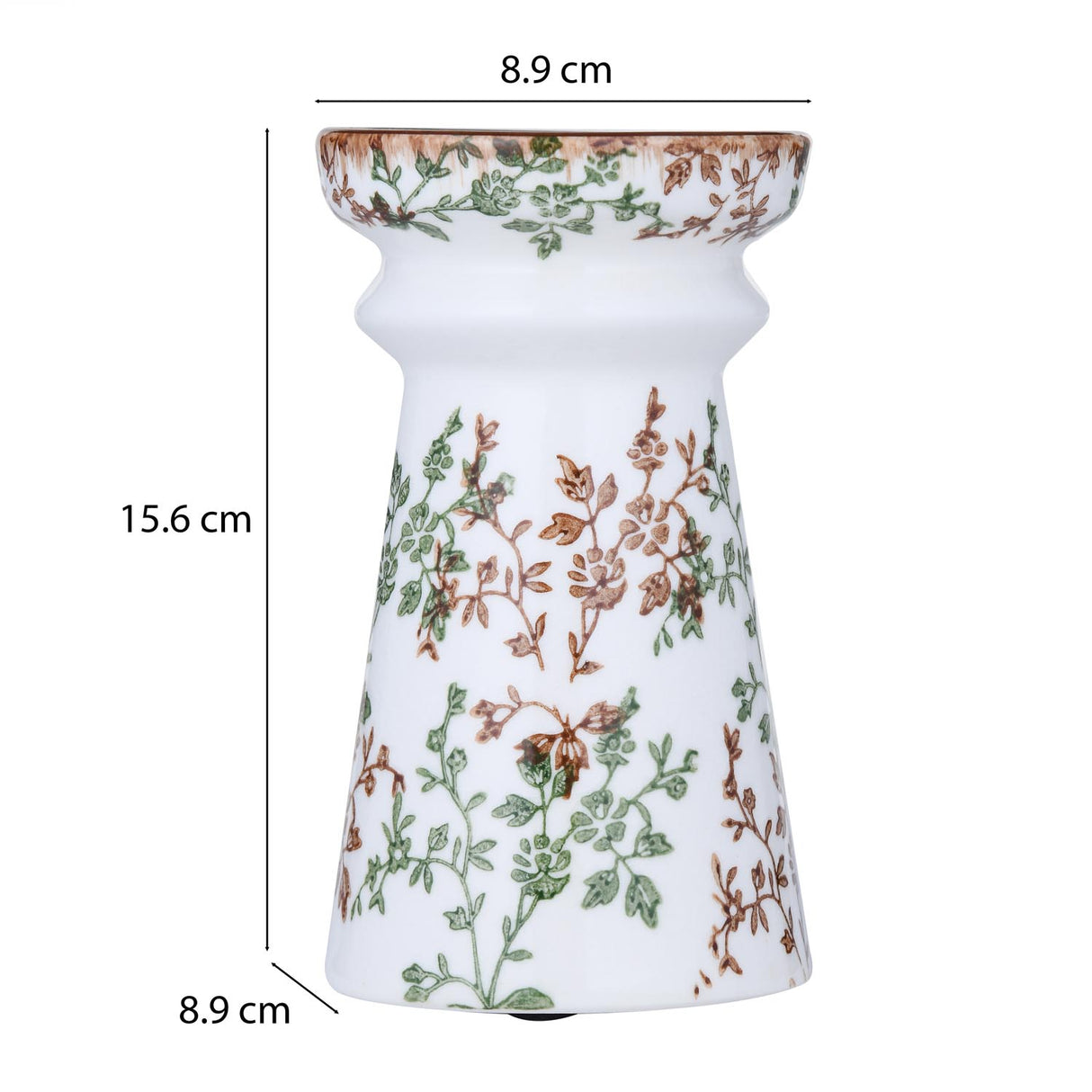 Floral Pillar Ceramic Candle Holder Small- Green