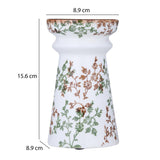 Floral Pillar Ceramic Candle Holder Small- Green