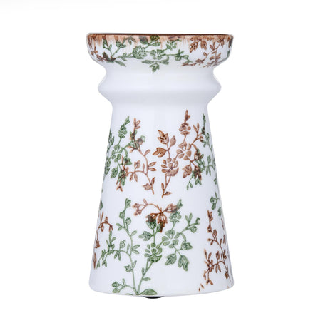 Floral Pillar Ceramic Candle Holder Small- Green
