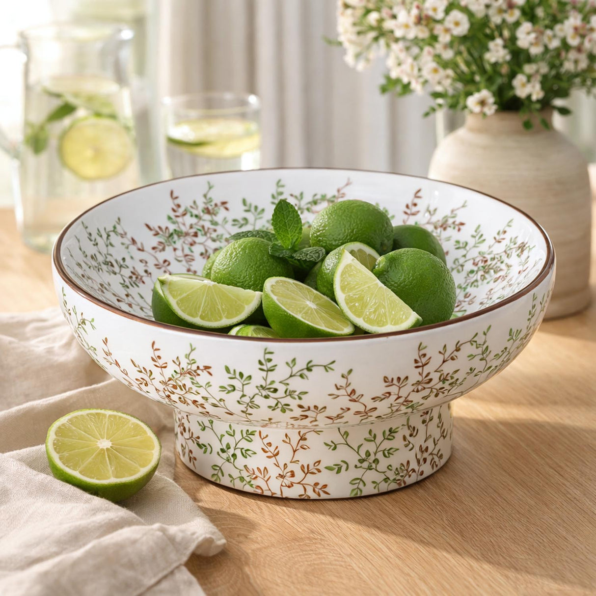 Floral Decorative Ceramic Urli- Green