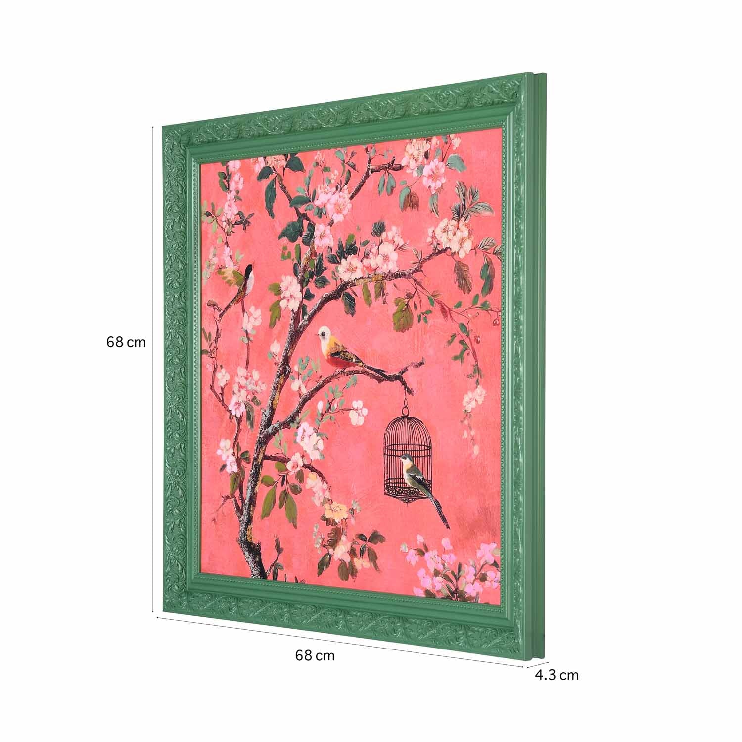 Birds in Blossom Canvas Wall Painting- Pink