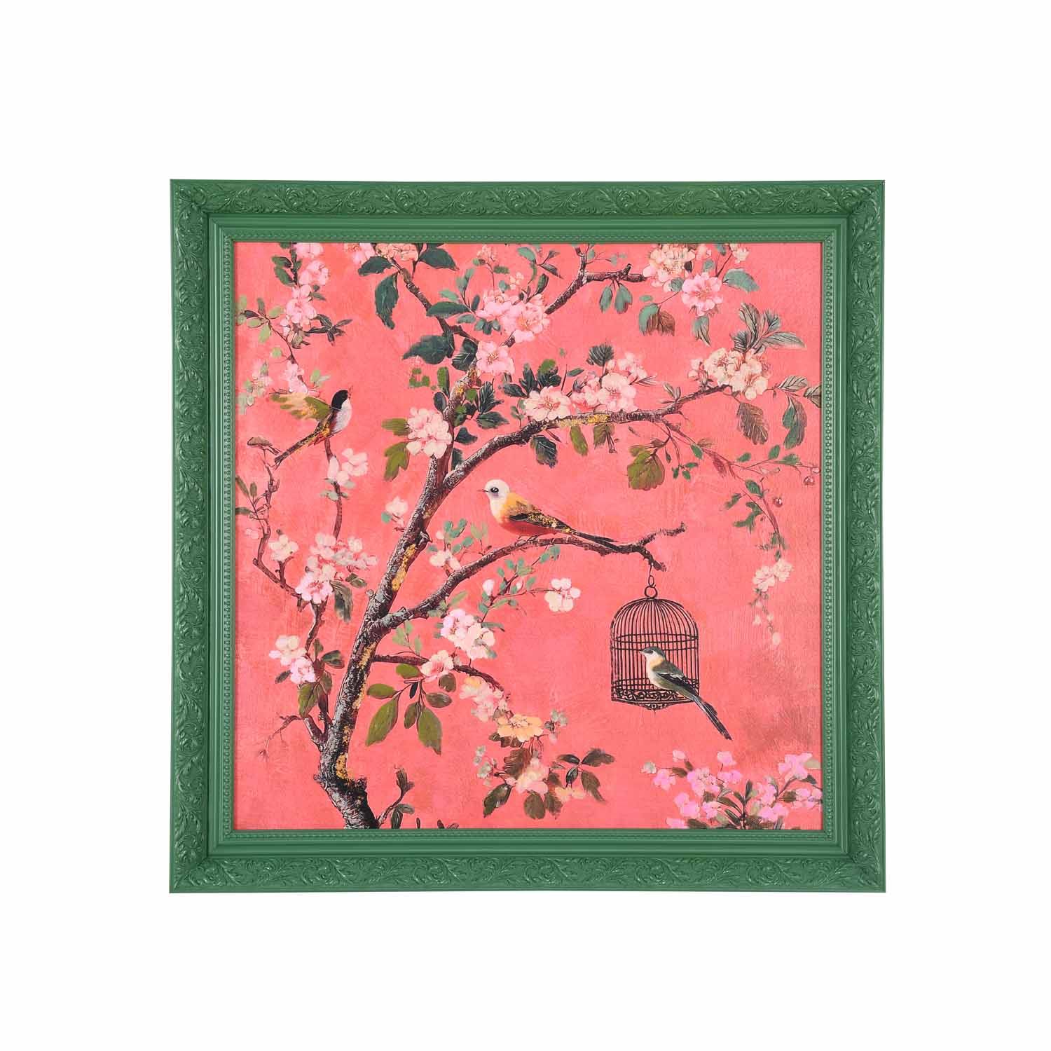 Birds in Blossom Canvas Wall Painting- Pink