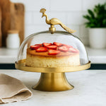 Peacock Cake Stand with Lid- Gold