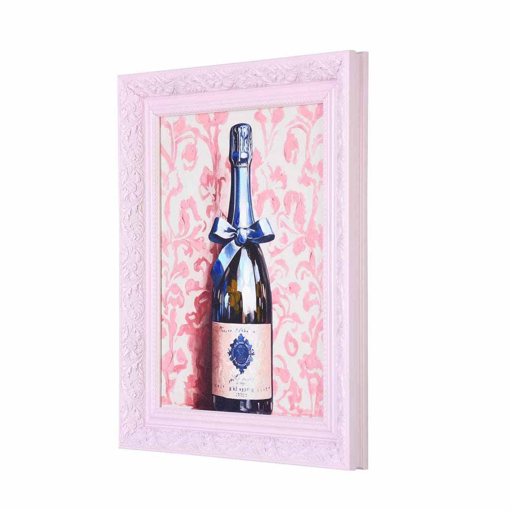 Wine Bottle Canvas Wall Painting- Pink