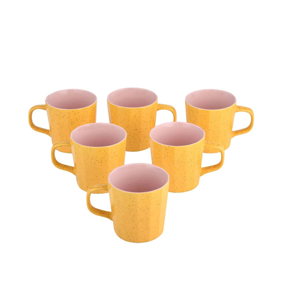 Porcelain Coffee Mug Set of 6- Mustard and Pink