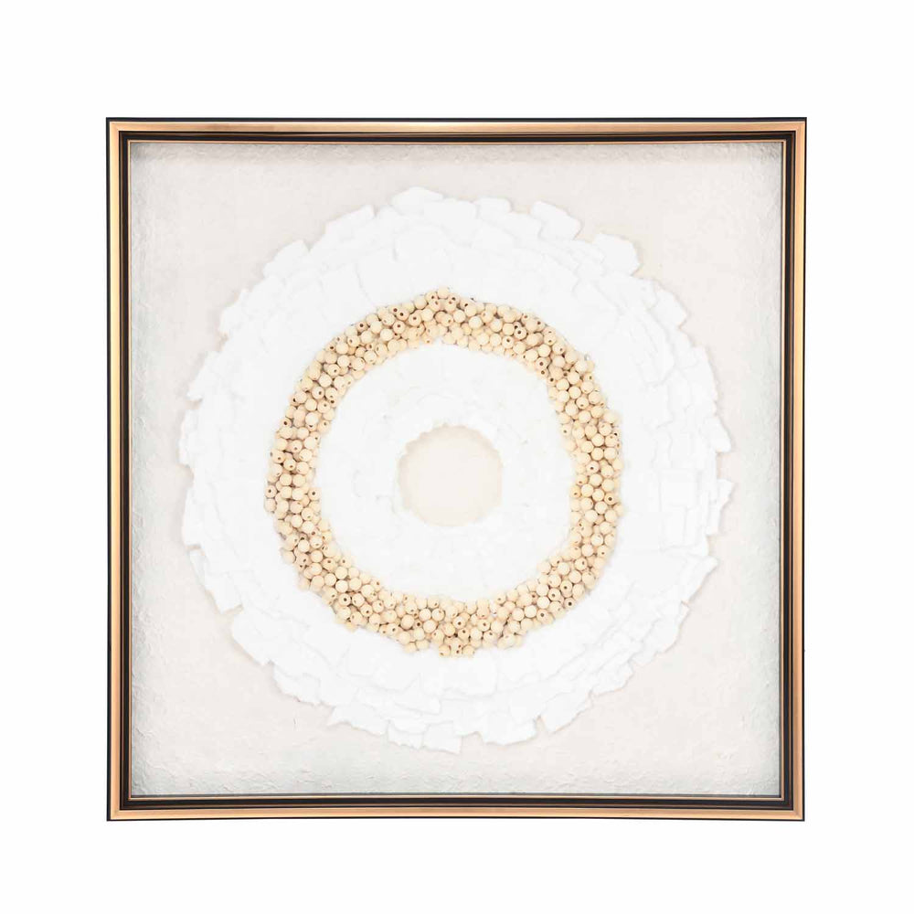 Floral Art Glass Wall Décor- White and Sand Brown