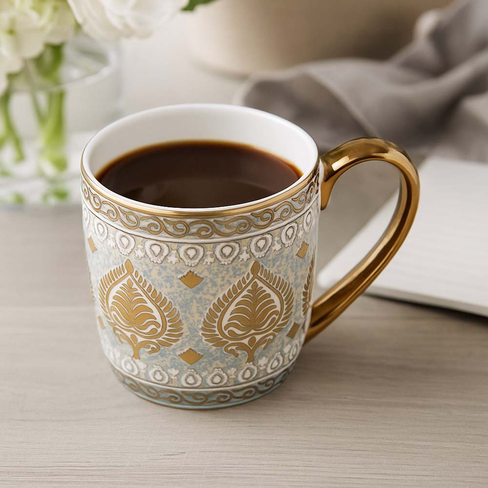 Porcelain Set of 6 Coffee Mug- White and Gold