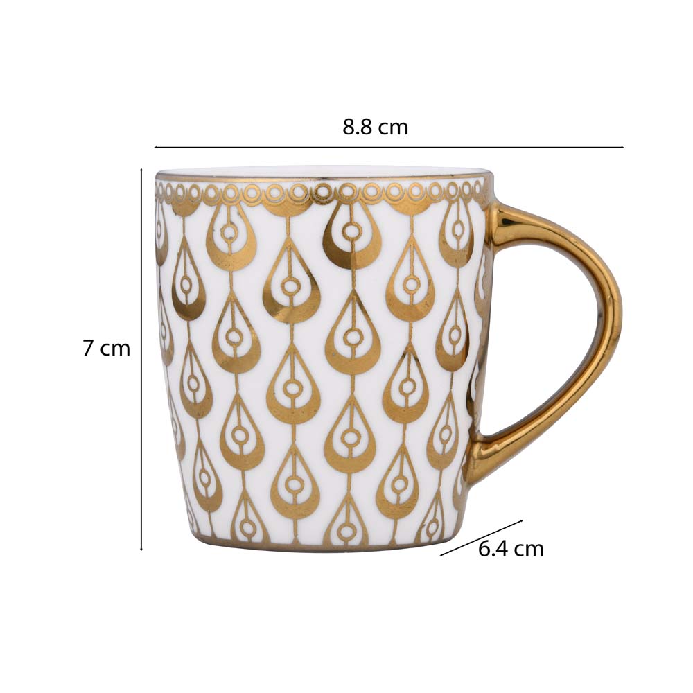 Porcelain Set of 6 Coffee Mug- White and Gold