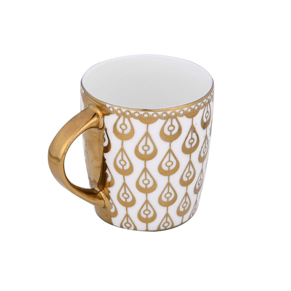Porcelain Set of 6 Coffee Mug- White and Gold