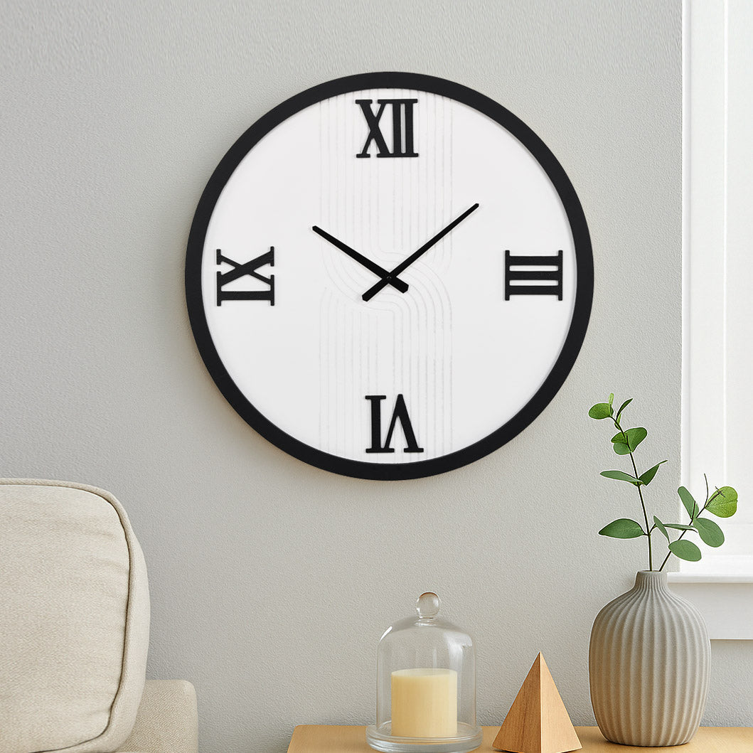 Dual Arch MDF Wall Clock- Black and White