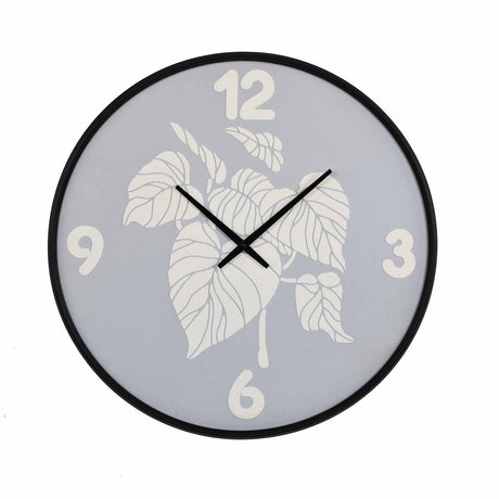 Canvas Monstera Metal Wall Clock- Grey