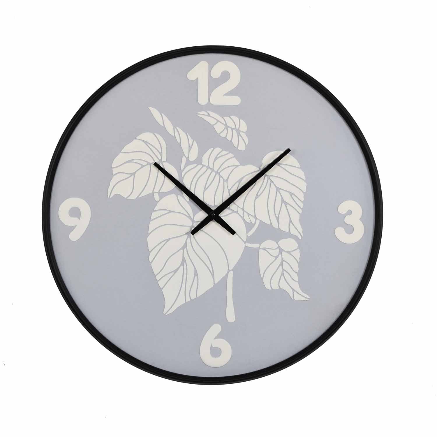 Canvas Monstera Metal Wall Clock- Grey