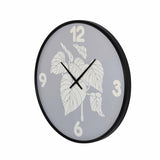 Canvas Monstera Metal Wall Clock- Grey