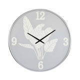 Canvas Leaves Metal Wall Clock- White and Grey