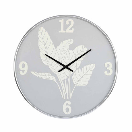 Canvas Leaves Metal Wall Clock- White and Grey