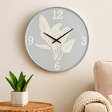 Canvas Leaves Metal Wall Clock- White and Grey
