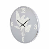 Canvas Leaves Metal Wall Clock- White and Grey