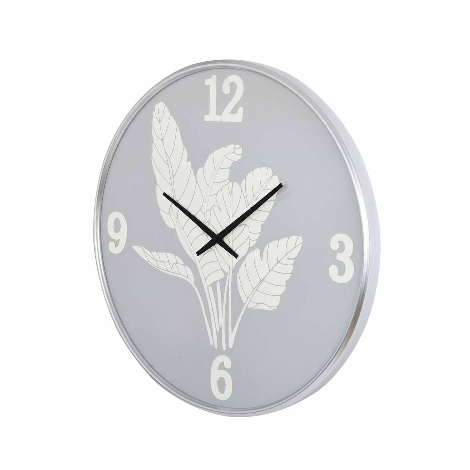 Canvas Leaves Metal Wall Clock- White and Grey