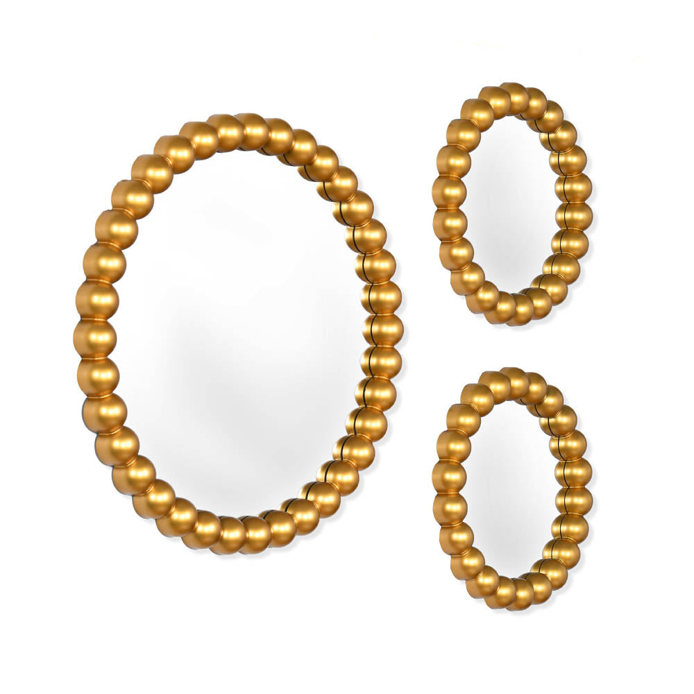 Decorative Moti Frame Mirror Combo Set of 3- Gold