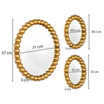 Decorative Moti Frame Mirror Combo Set of 3- Gold