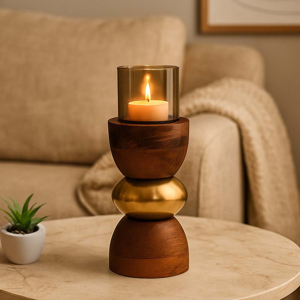 Dual Arch Candle Holder Small- Brown and Gold