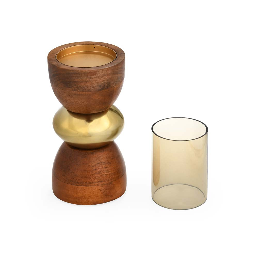Dual Arch Candle Holder Small- Brown and Gold