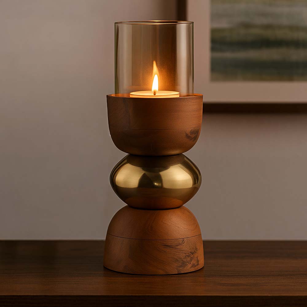 Dual Arch Candle Holder Large- Brown and Gold