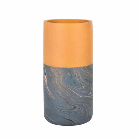 Dual Tone Wooden Table Vase Marble Finish Small Size- Brown and Grey