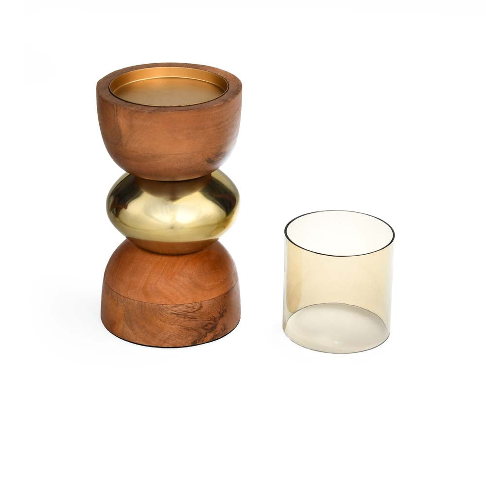 Dual Arch Candle Holder Large- Brown and Gold