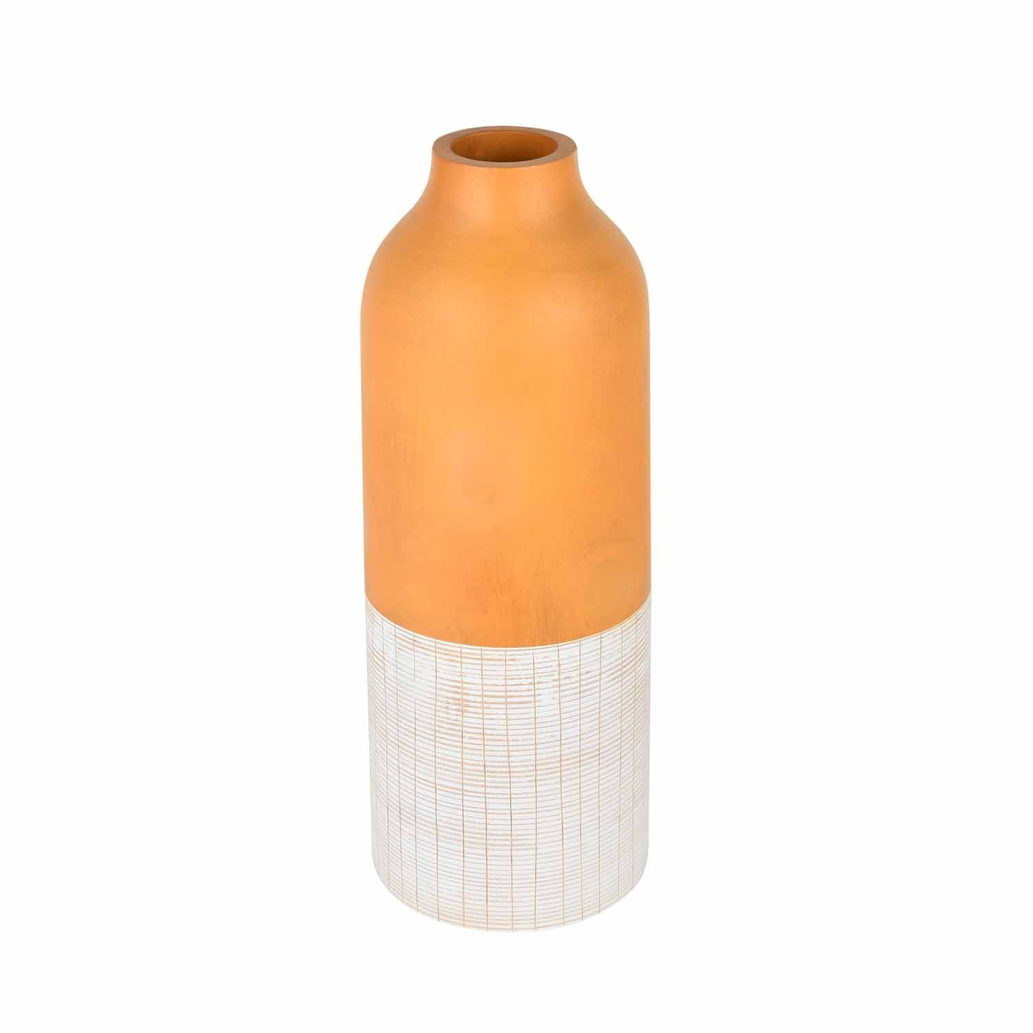 Dual Tone Wooden Table Vase Small Size- Brown and White
