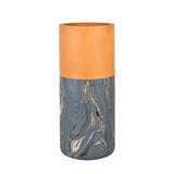 Dual Tone Wooden Table Vase Marble Finish Medium Size- Brown and Grey