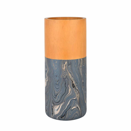 Dual Tone Wooden Table Vase Marble Finish Medium Size- Brown and Grey