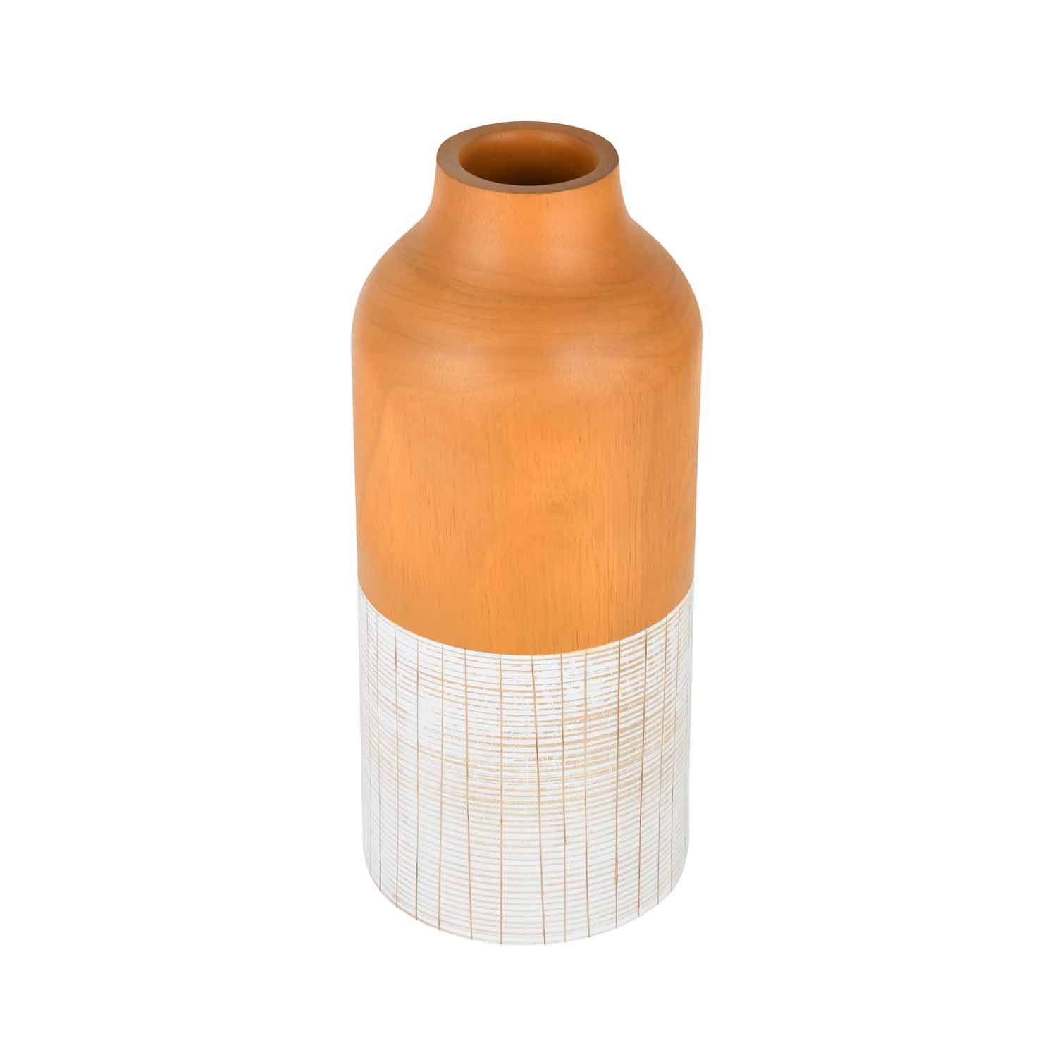 Dual Tone Wooden Table Vase Medium Size - Brown and White
