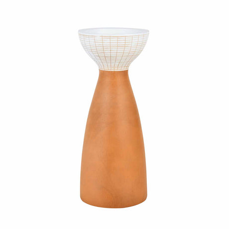 Wooden Large Candle Holder- Brown and White