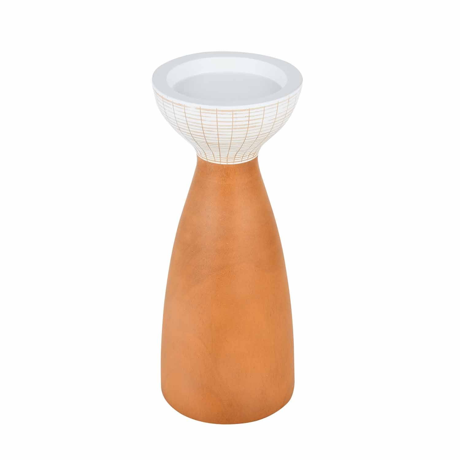 Wooden Large Candle Holder- Brown and White