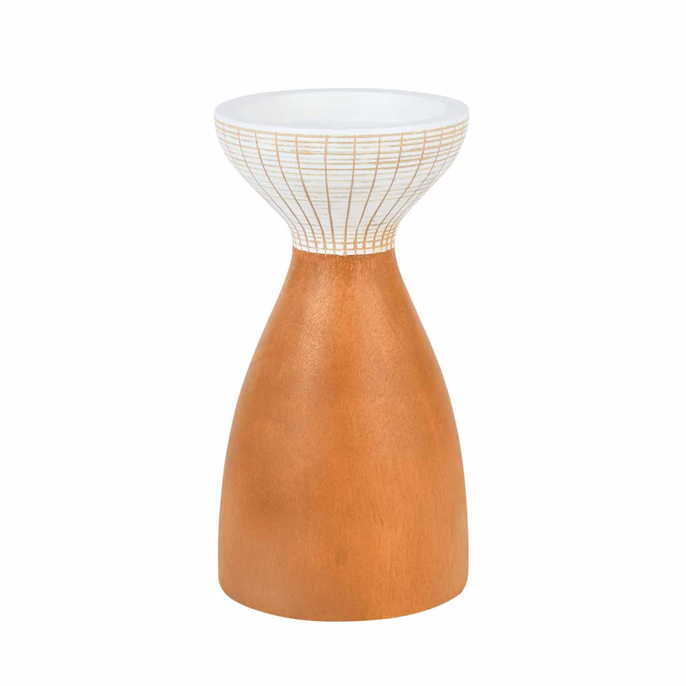 Wooden Small Candle Holder- Brown and White