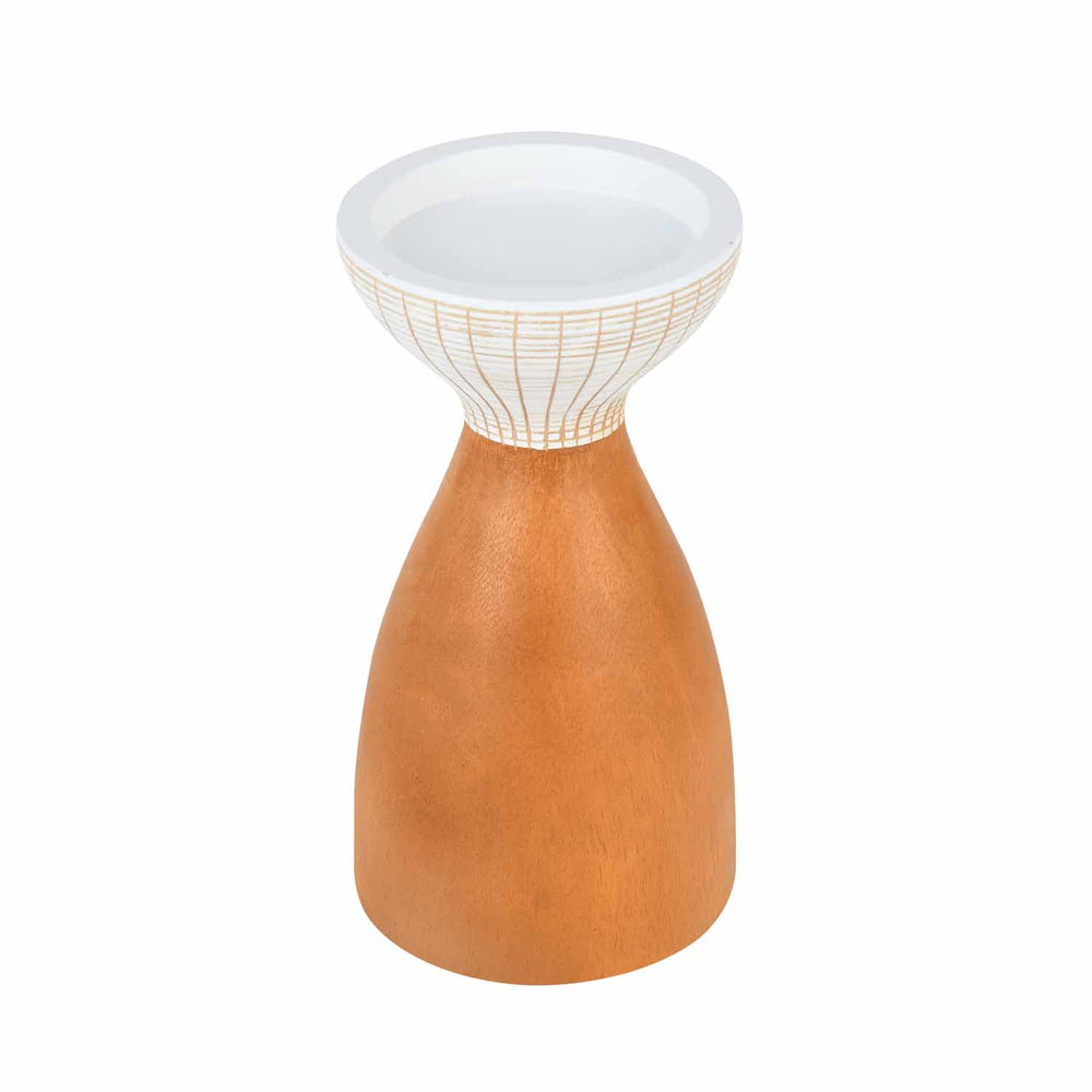 Wooden Small Candle Holder- Brown and White