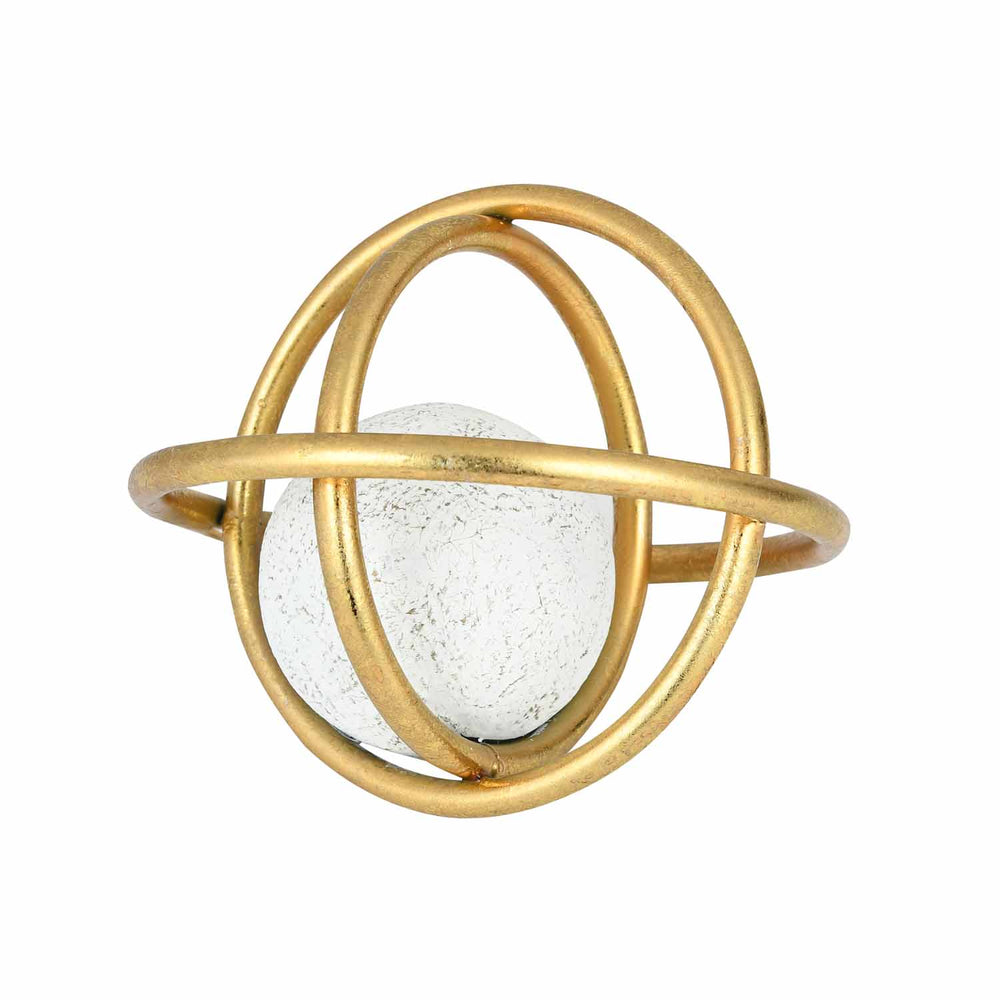 Golden Metal Rings with Sphere Table Décor Showpiece Small- White and Gold