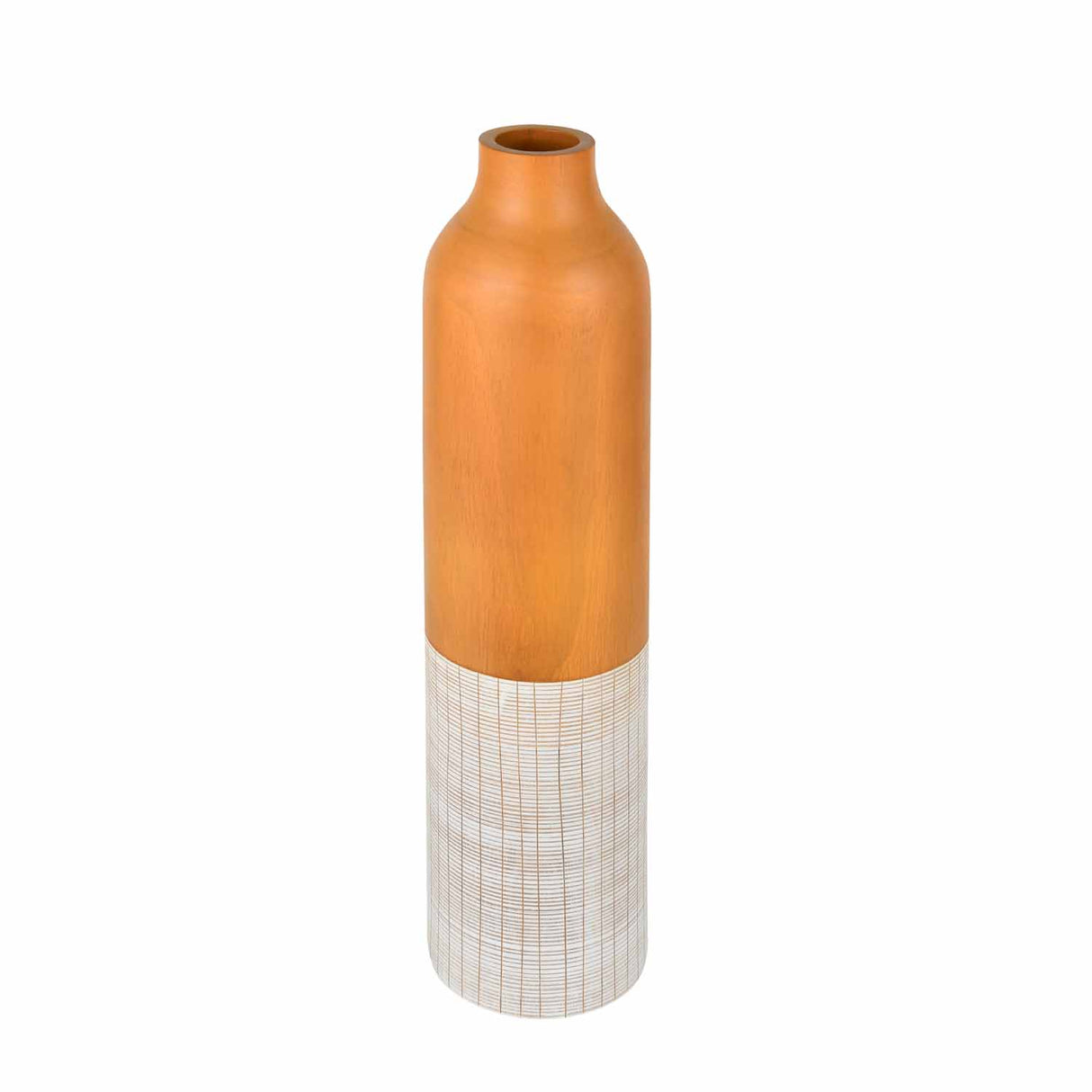 Dual Tone Wooden Floor Vase White Checks- White and Brown